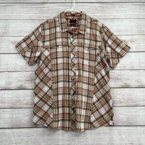 prAna Zoltan‎ Slim Fit Organic Cotton Button Down Shirt Men's XXL Beige Plaid